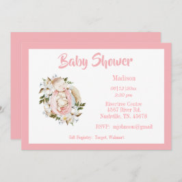  Roze Floral Script Girl Baby shower Kaart