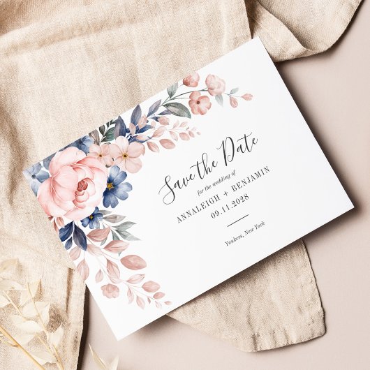 Roze Floral Script Greenery Modern Wedding Save The Date