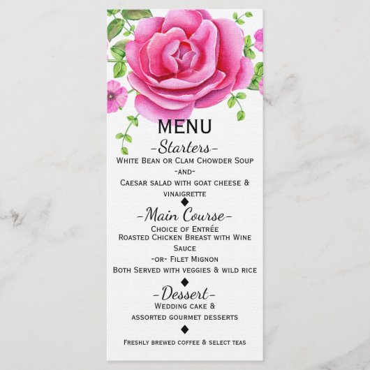 Roze Floral Shabby Chic Menu Kaart (Voorkant)