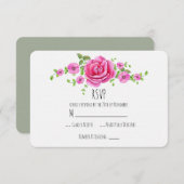 Roze Floral Shabby Chic Wedding RSVP Kaart (Voorkant / Achterkant)