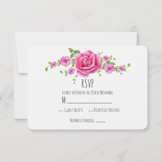 Roze Floral Shabby Chic Wedding RSVP Kaart (Voorkant)