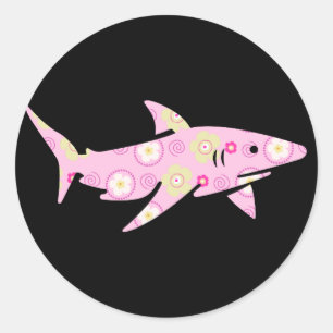 Roze Floral Shark Ronde Sticker