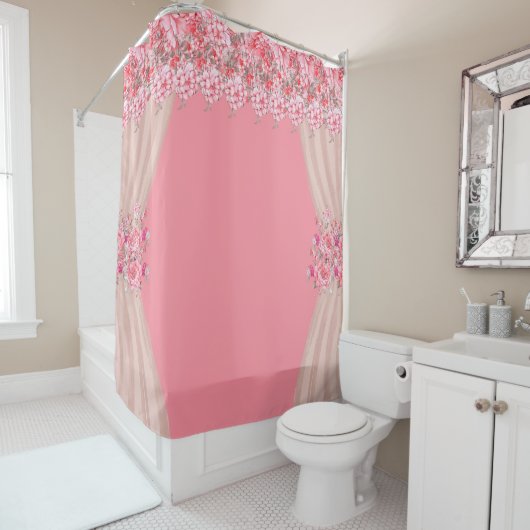 Roze Floral Shower Curtain Douchegordijn (In situ)