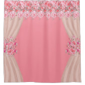 Roze Floral Shower Curtain Douchegordijn (Voorkant)