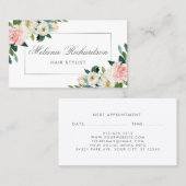 Roze Floral Silver Hair Stylist Appointard Afsprakenkaartje (Voorkant / Achterkant)