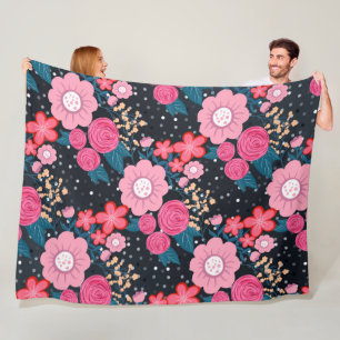 roze Floral Silver Stippen Grijs ontwerp Fleece Deken