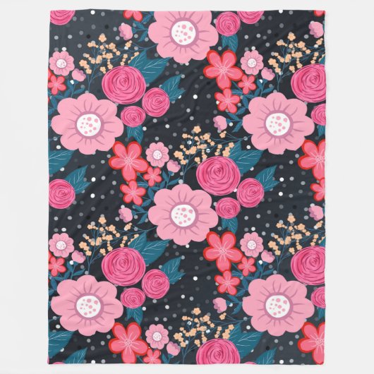  roze Floral Silver Stippen Grijs ontwerp Fleece Deken (Voorkant)