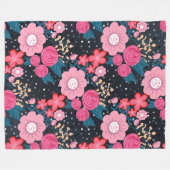  roze Floral Silver Stippen Grijs ontwerp Fleece Deken (Voorkant (Horizontaal))