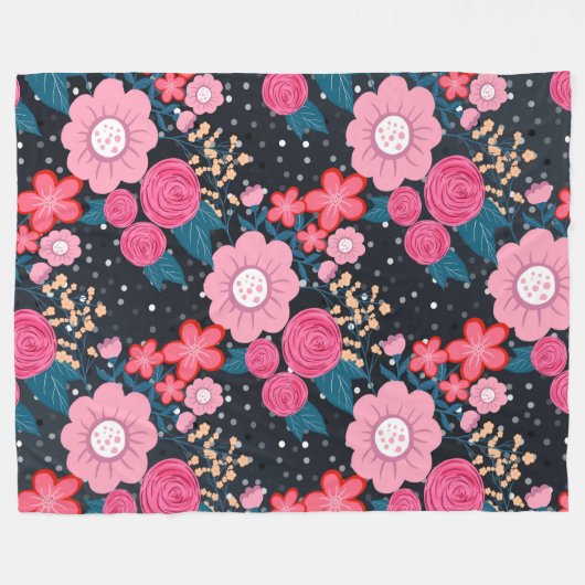  roze Floral Silver Stippen Grijs ontwerp Fleece Deken (Voorkant (Horizontaal))