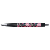 roze Floral Silver Stippen Grijs ontwerp Pen (Voorkant)