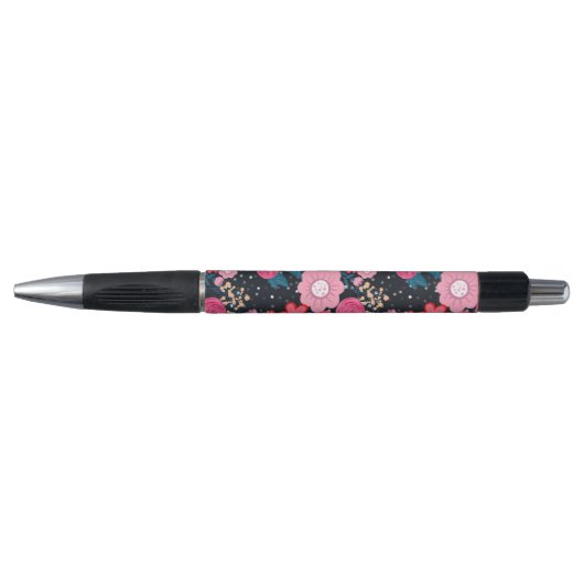  roze Floral Silver Stippen Grijs ontwerp Pen (Voorkant)