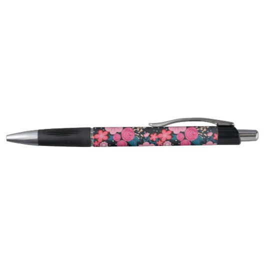  roze Floral Silver Stippen Grijs ontwerp Pen (Bovenkant)