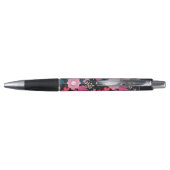 roze Floral Silver Stippen Grijs ontwerp Pen (Achterkant)