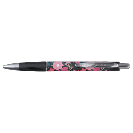  roze Floral Silver Stippen Grijs ontwerp Pen (Achterkant)
