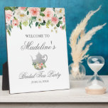 Roze Floral Silver Vrijgezellenfeest Tea Party Wel Fotoplaat<br><div class="desc">Waterverf Roze Floral Silver Vrijgezellenfeest Tea Party Welcome Plaque</div>