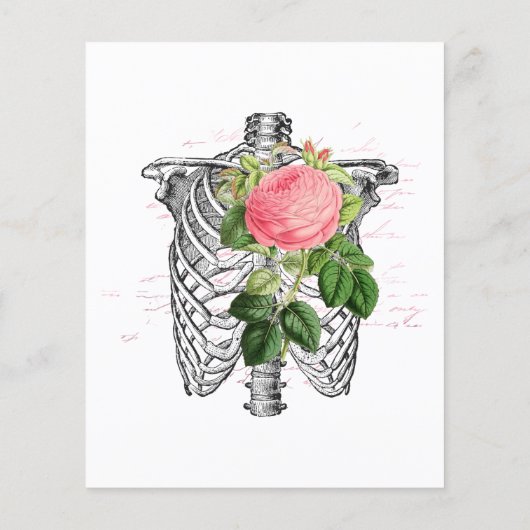 Roze Floral Skeleton Gothic Wedding Invitation Flyer (Achterkant)