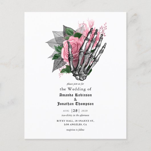 Roze Floral Skeleton Gothic Wedding Invitation Flyer (Voorkant)