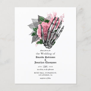 Roze Floral Skeleton Gothic Wedding Invitation Flyer
