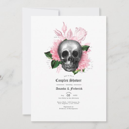 Roze Floral Skull Gothic Couples Shower Kaart (Voorkant)