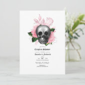 Roze Floral Skull Gothic Couples Shower Kaart (Staand voorkant)