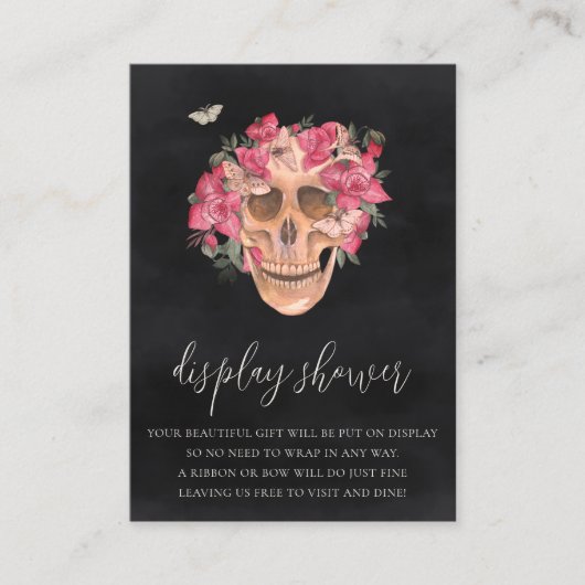 Roze Floral Skull Halloween Display Shower Informatiekaartje (Voorkant)