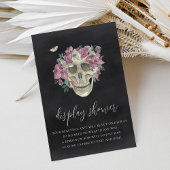 Roze Floral Skull Halloween Display Shower Informatiekaartje