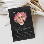 Roze Floral Skull Halloween Display Shower Informatiekaartje