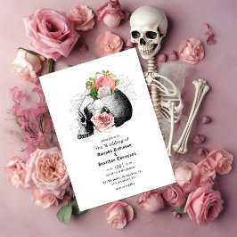 Roze Floral Skull Halloween Gothic Wedding Kaart