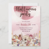 Roze Floral Skull Halloween Party Invitation Kaart (Voorkant)
