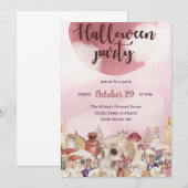 Roze Floral Skull Halloween Party Invitation Kaart (Voorkant / Achterkant)