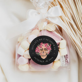 Roze Floral Skull Halloween Vrijgezellenfeest Favo Ronde Sticker