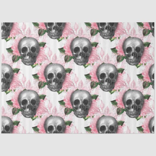 Roze Floral Skull Series Design 6 Tissuepapier (Voorkant)