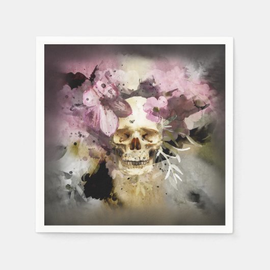 Roze Floral Skull Servet (Voorkant)