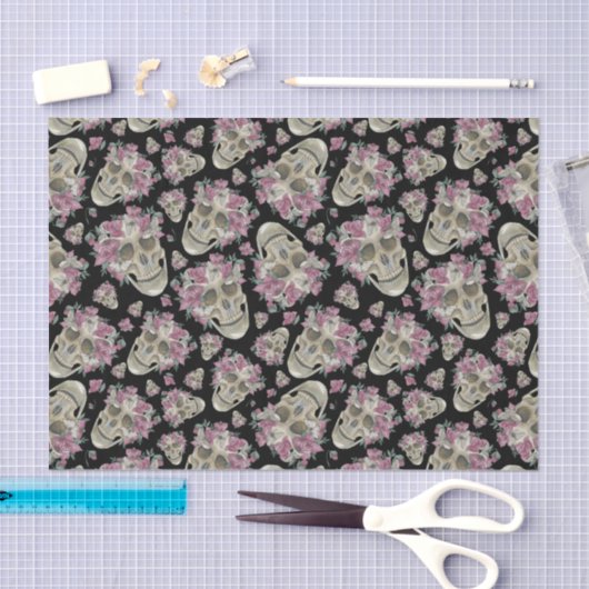 Roze Floral Skulls Moths Halloween Tissuepapier (Craft)
