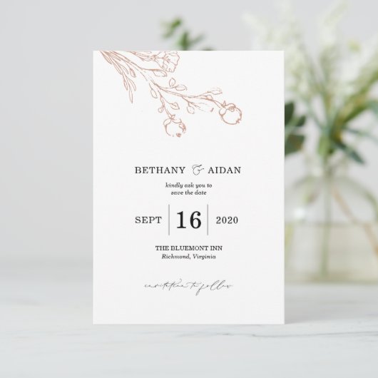 Roze Floral slaat de datum op Save The Date (Staand voorkant)