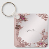 Roze  Floral Sleutelhanger (Voorkant)
