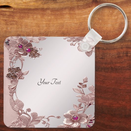 Roze  Floral Sleutelhanger (Achterkant)