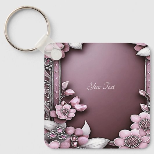 Roze Floral Sleutelhanger (Voorkant)