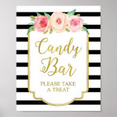 Roze Floral Snoep Bar Gold Black Stripes Poster (Voorkant)