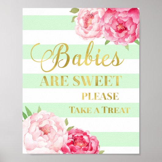 Roze Floral Snoep Bar Gold Mint Stripes Poster (Voorkant)