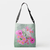 Roze Floral Soft Green Faux Glitter Crossbody Tas (Achterkant)