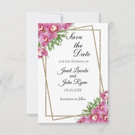 Roze Floral - sparen de Datum Save The Date (Voorkant)