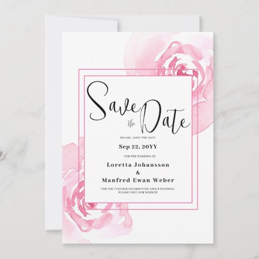 Roze Floral Sparen de datumUitnodiging Kaart (Voorkant)