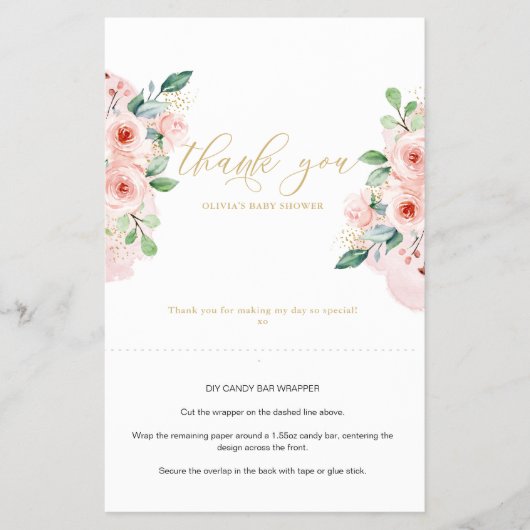 Roze Floral Speciaal Snoep Bar Wrapper Flyer (Voorkant)