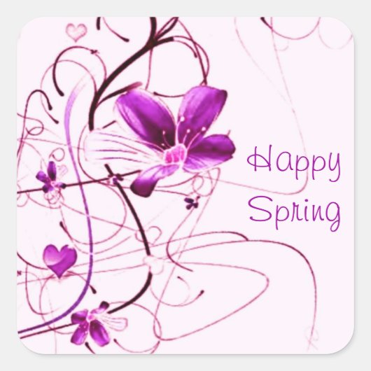 Roze Floral Spring Vierkante Sticker (Voorkant)