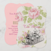 roze floral spring vrijgezellenfeest tea party kaart (Voorkant / Achterkant)