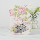 roze floral spring vrijgezellenfeest tea party kaart (Staand voorkant)