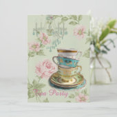 roze floral spring vrijgezellenfeest tea party kaart (Staand voorkant)