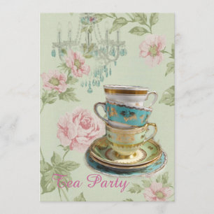 roze floral spring vrijgezellenfeest tea party kaart