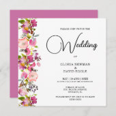 Roze Floral Square Weddenschap Kaart (Voorkant / Achterkant)